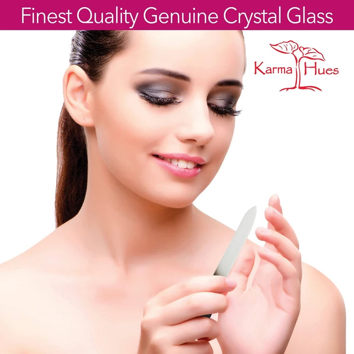 Karma Naturals Set of 2 Glass Nail Files; in Blue and Pink Velvet Pouches