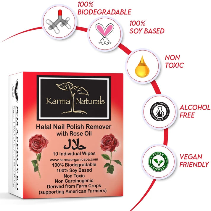 Karma Naturals Halal Nail Polish Remover Wipes with Rose Oil