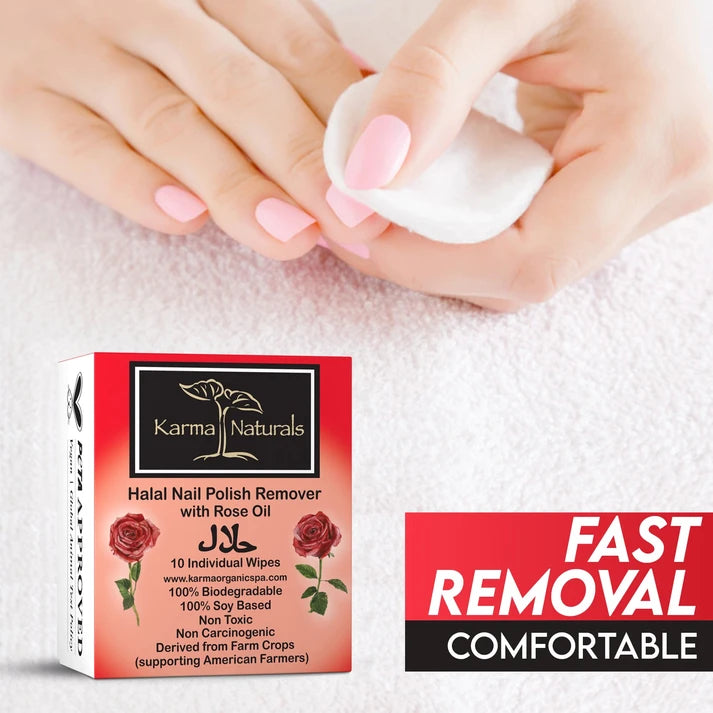 Karma Naturals Halal Nail Polish Remover Wipes with Rose Oil